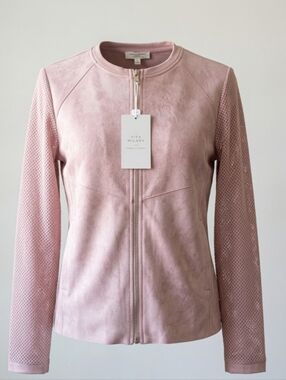 NWT La Vila Milano Dusty Pink Perforated Sleeve Suede Jacket